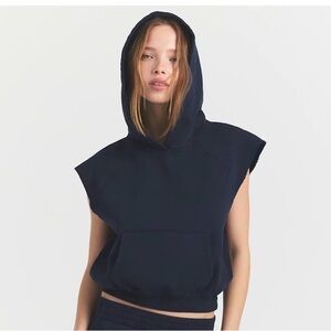 Sleeveless Hooded Crop Top - Navy Size XL, PANTS  size Large